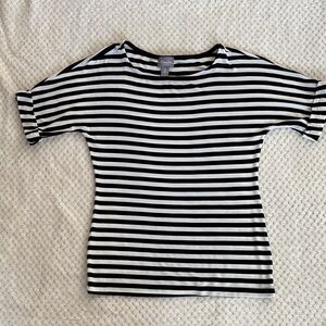 Chico's Black and White Striped Short Sleeve Top